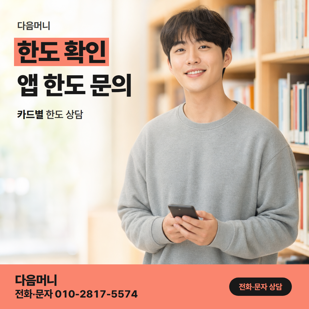 다음머니 일산카드깡 카드사 앱 조회 화면